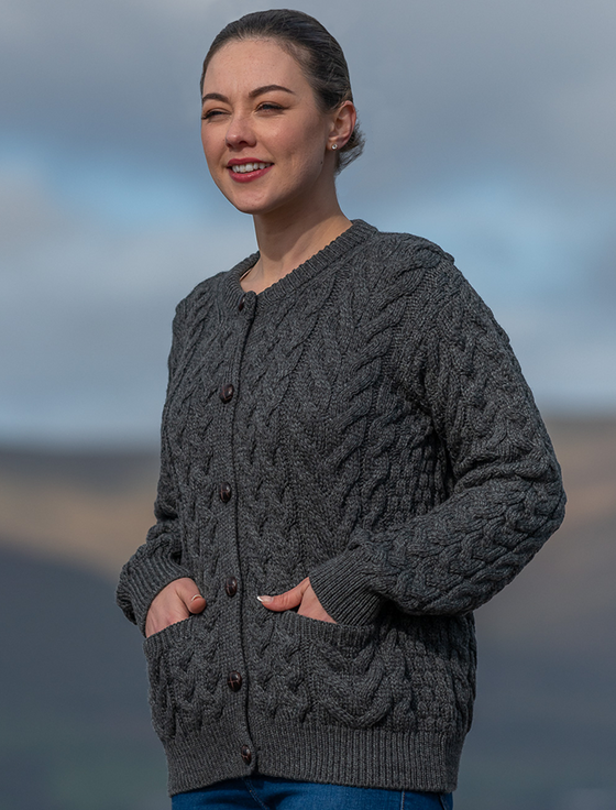 Aran Cashmere Ladies Hand Knit Merino Lumber Jacket‎‎