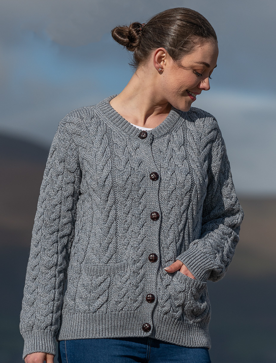 Aran Cashmere Ladies Hand Knit Merino Lumber Jacket‎‎‎