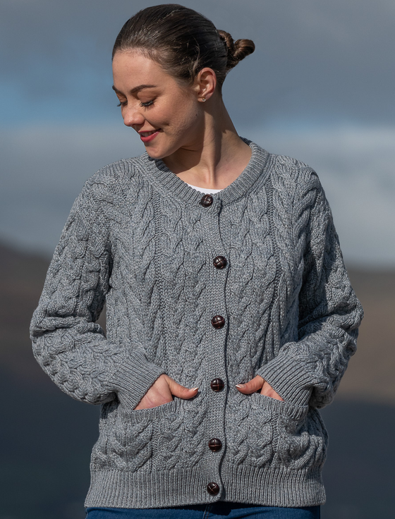 Aran Cashmere Ladies Hand Knit Merino Lumber Jacket‎‎‎