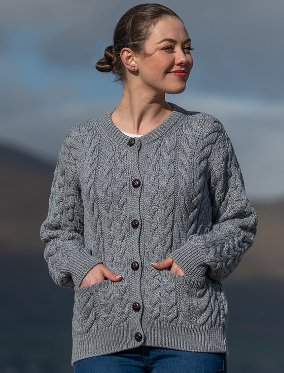 aran cashmere Ladies Hand Knit Merino Lumber Jacket‎‎‎