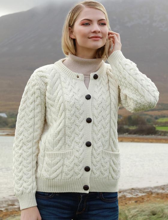 aran cashmere Ladies Hand Knit Merino Lumber Jacket‎‎