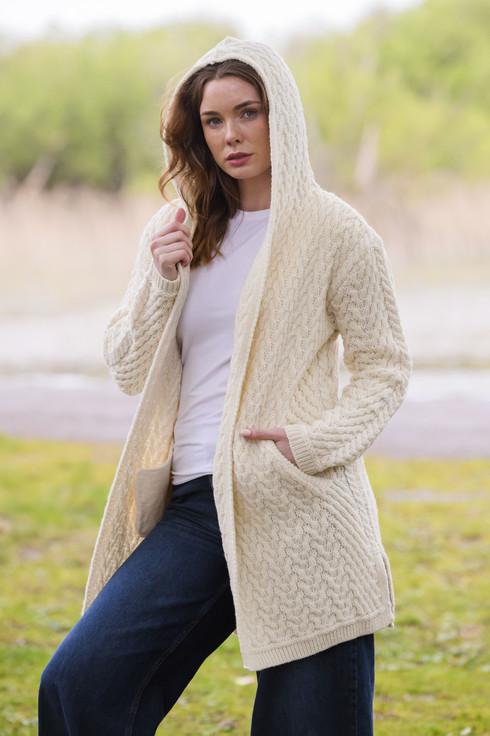 Aran Cashmere ‎Ladies He‎rringbone Desig‎n Shawl Hood