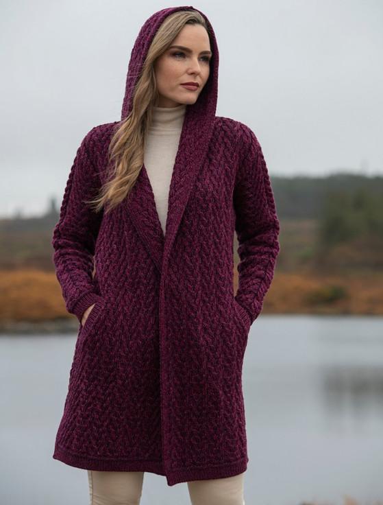 aran cashmere Ladies Herringbone Desig‎n Shawl Hood