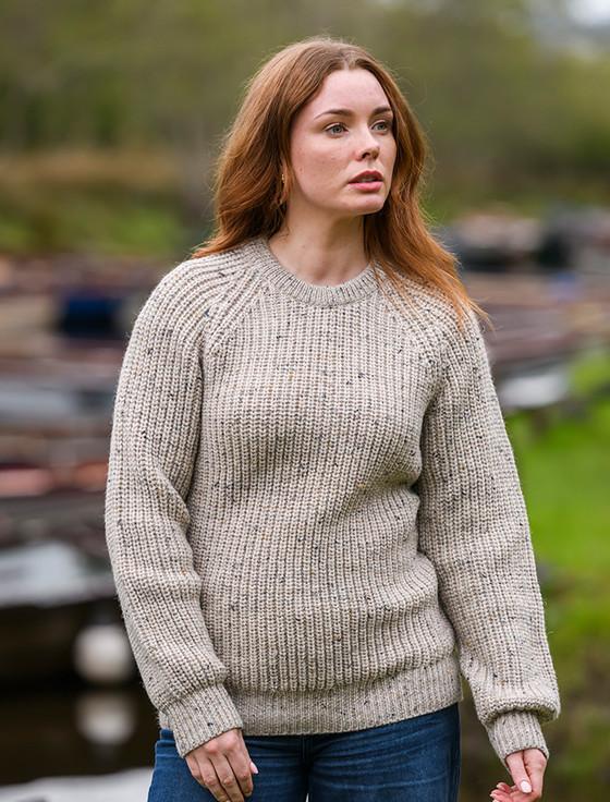 Aran Cashmere Ladies Irish Fishermans Ribbed Sweater