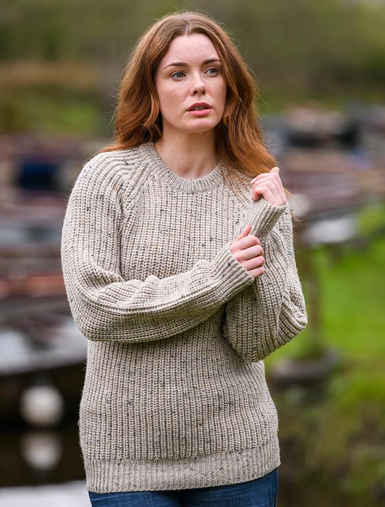 aran cashmere Ladies Irish Fishermans Ribbed Sweater