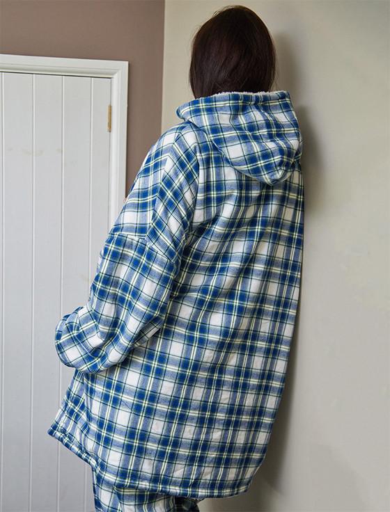 Aran Cashmere Ladies Irish Flannel Lounge Hoodie - Douglas Blue Tartan