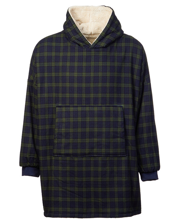 Aran Cashmere Ladies Irish Flannel Lounge Hoodie - Green Blackwatch Tartan