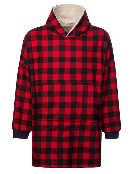 Aran Cashmere Ladies Irish Flannel Lounge Hoodie - Red & Black Check