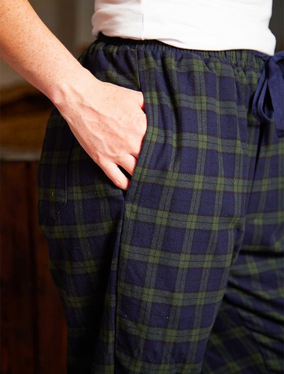 Aran Cashmere Ladies Irish Flannel Lounge Pants - Green Blackwatch Tartan