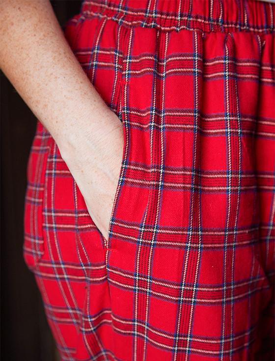 Aran Cashmere Ladies Irish Flannel Lounge Pants - Red Tartan