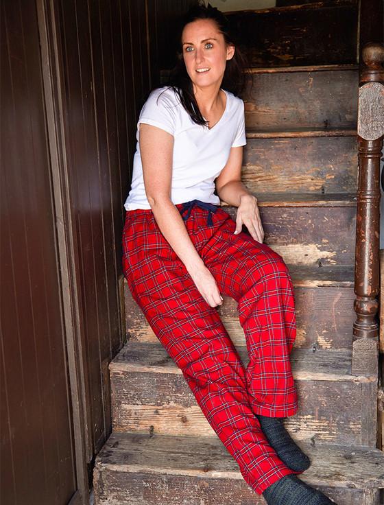 aran cashmere Ladies Irish Flannel Lounge Pants - Red Tartan