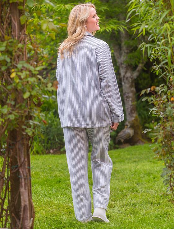 Aran Cashmere Ladies Irish Flannel Pyjamas - Blue Stripe