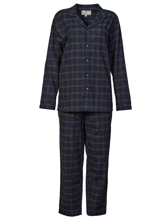 Aran Cashmere Ladies Irish Flannel Pyjamas - Green Blackwatch Tartan