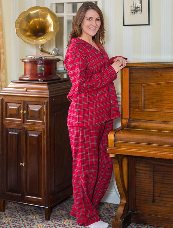 Aran Cashmere Ladies Irish Flannel Pyjamas - Red Tartan