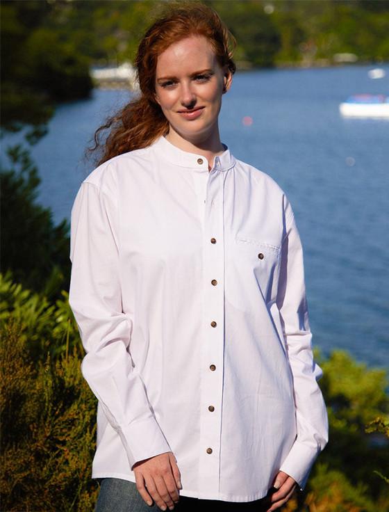 aran cashmere Ladies Irish Linen Grandfather Shirt - Bleach White