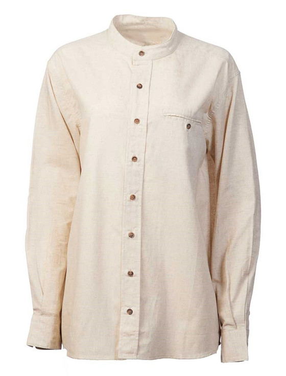 Aran Cashmere Ladies Irish Linen Grandfather Shirt - Natural Marl