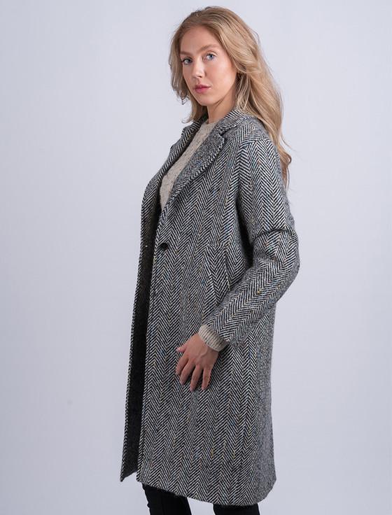 Aran Cashmere Ladies Irish Tweed City Coat - Black & Grey Herringbone