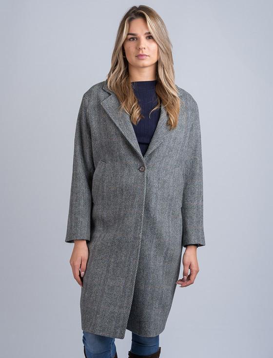 Aran Cashmere Ladies Irish Tweed City Coat - Light Grey