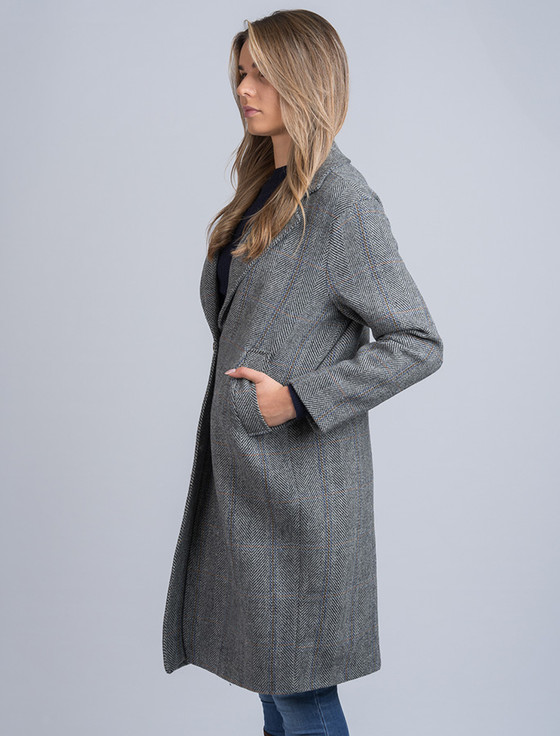 Aran Cashmere Ladies Irish Tweed City Coat - Light Grey