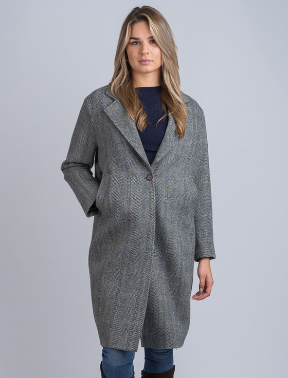 aran cashmere Ladies Irish Tweed City Coat - Light Grey