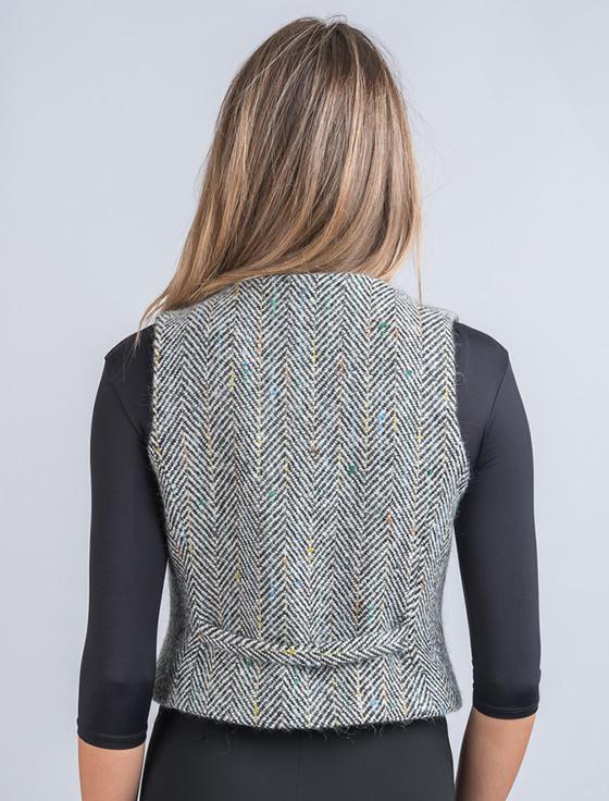 Aran Cashmere Ladies Irish Tweed Waistcoat - Black & Grey Herringbone