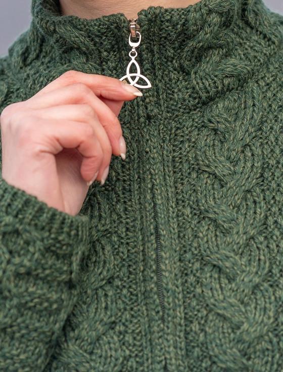Aran Cashmere Ladies Merino Cable Design Zip Coatigan ‎