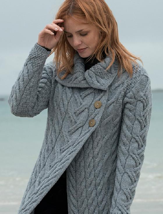 Aran Cashmere Ladies Super Soft Cable Knit Aran Cardigan