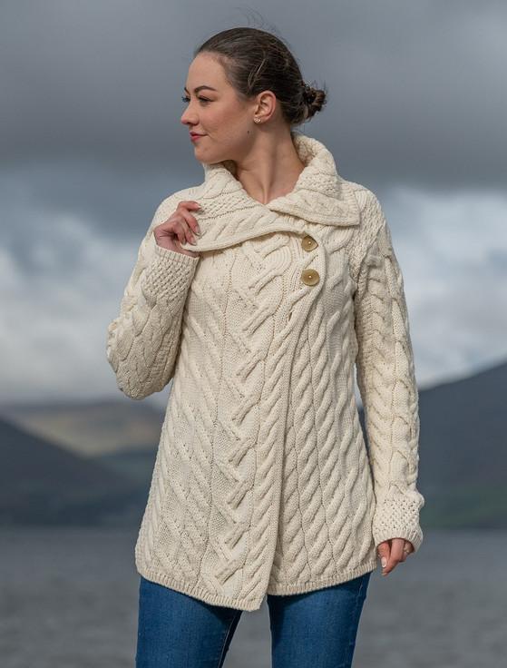Aran Cashmere Ladies Super Soft Cable Knit Aran Cardigan