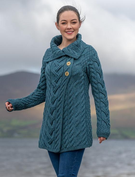 Aran Cashmere Ladies Super Soft Cable Knit Aran Cardigan ‎