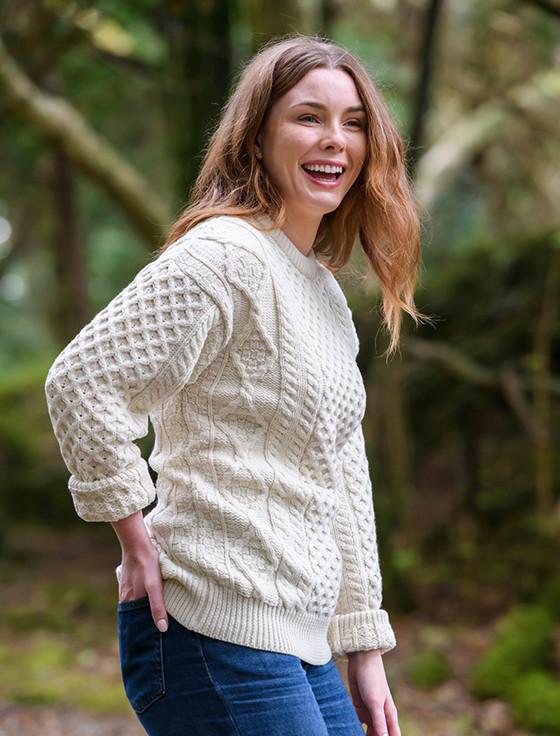 Aran Cashmere Ladies Super Soft Crew Neck Aran Sweater