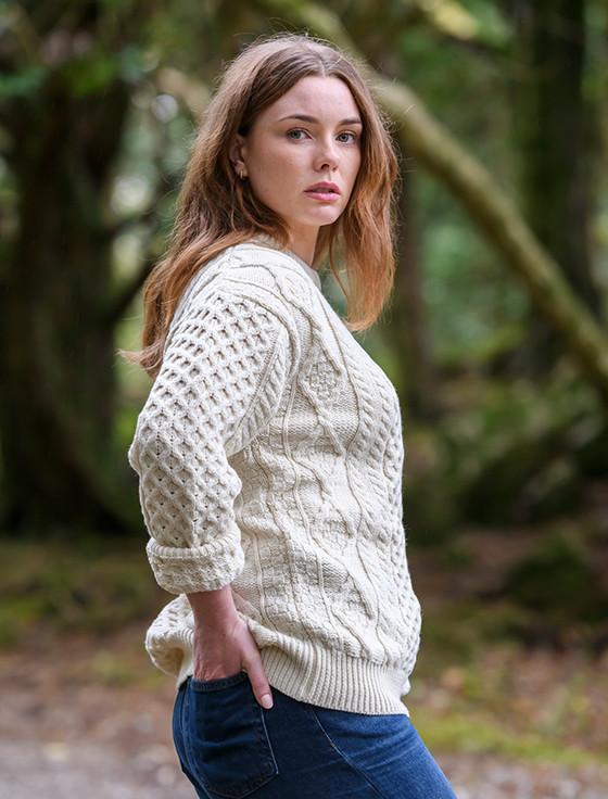 Aran Cashmere Ladies Super Soft Crew Neck Aran Sweater