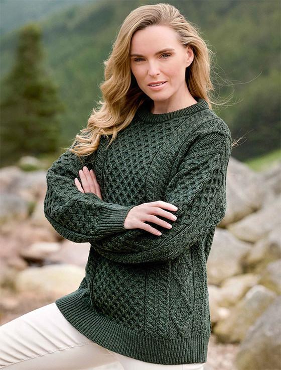 Aran Cashmere Ladies Super Soft Crew Neck Aran Sweater