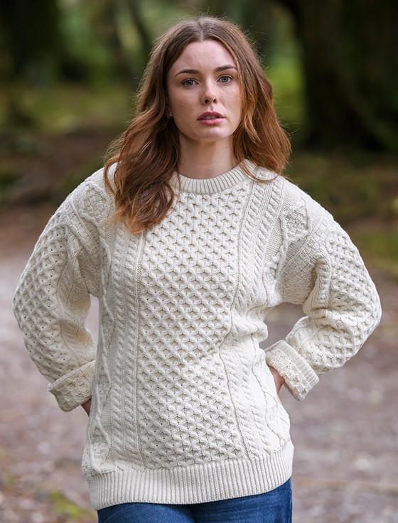 aran cashmere Ladies Super Soft Crew Neck Aran Sweater