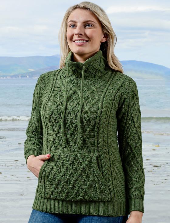 Aran Cashmere Ladies Super Soft Drawstring Sweater With Pouch Pocket‎‎‎‎