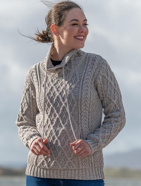 Aran Cashmere Ladies Super Soft Drawstring Sweater With Pouch Pocket‎‎