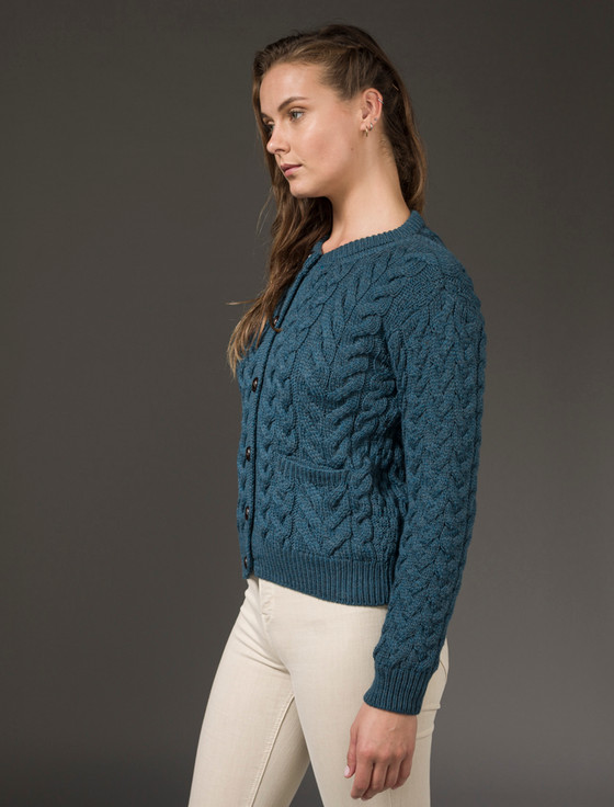 Aran Cashmere Ladies Super Soft Hand Knit Merino Lumber Jacket