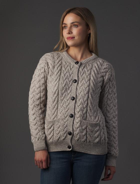 Aran Cashmere Ladies Super Soft Hand Knit Merino Lumber Jacket