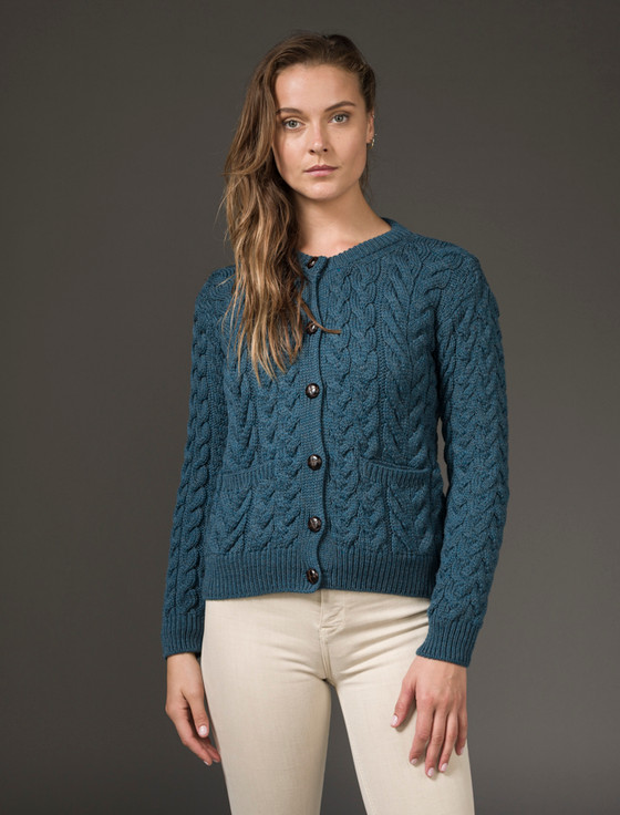 aran cashmere Ladies Super Soft Hand Knit Merino Lumber Jacket