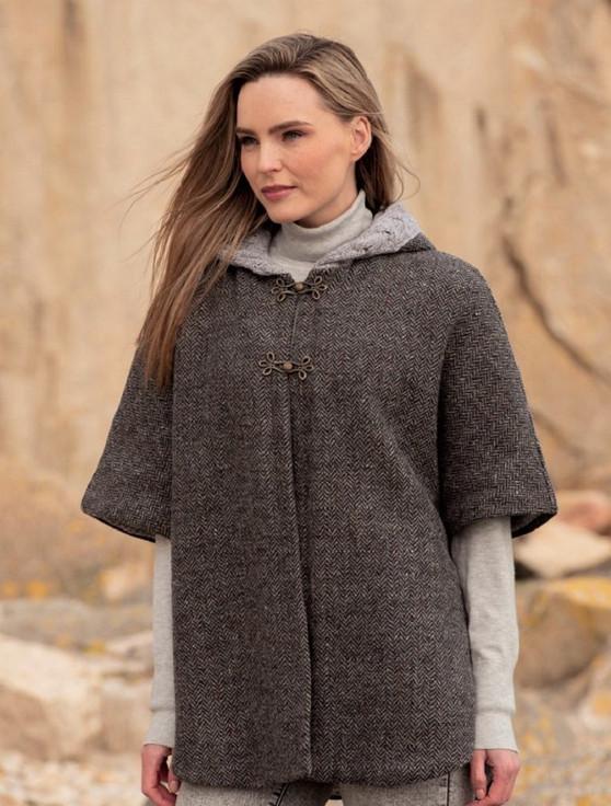 aran cashmere Ladies Tweed Cape with Aran Collar
