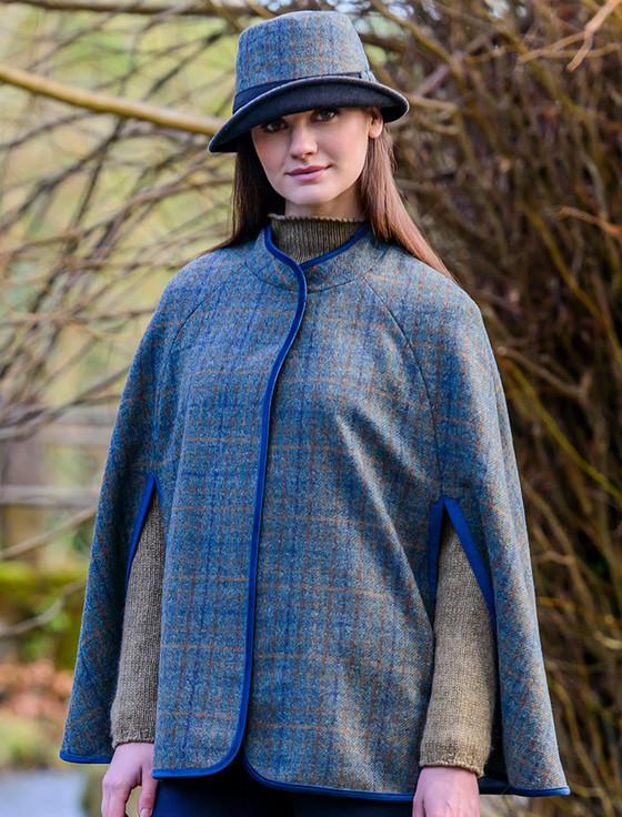 Aran Cashmere Ladies Tweed Clodagh Cap - Green Navy & Brown Plaid