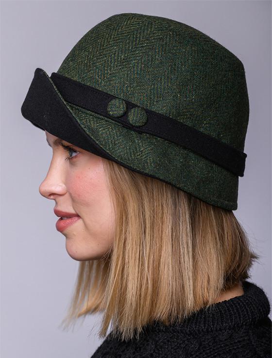 Aran Cashmere Ladies Tweed Clodagh Cap - Green & Yellow