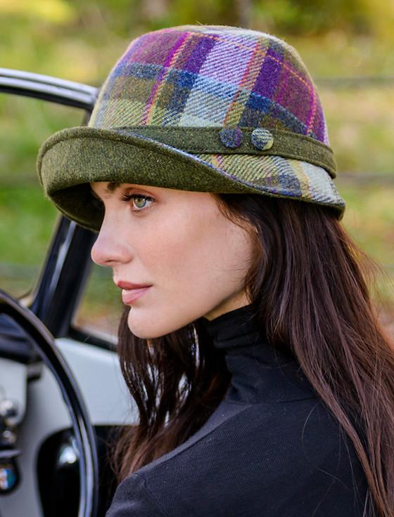 Aran Cashmere Ladies Tweed Clodagh Cap - Multi Vernal Plaid