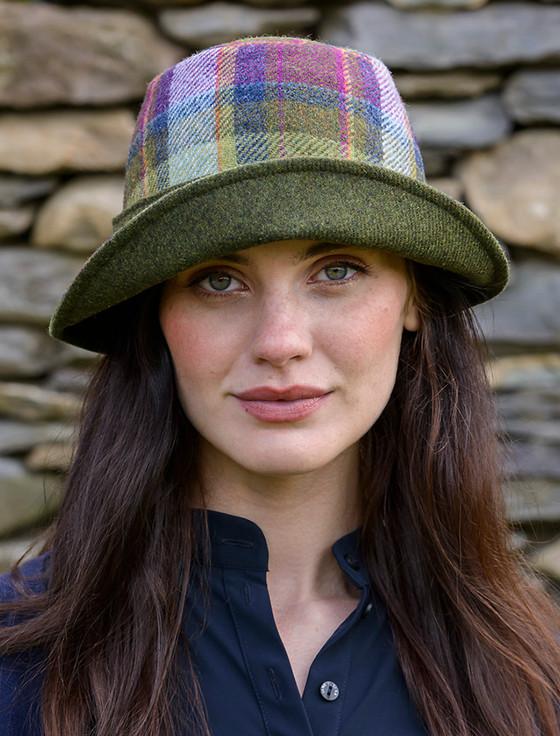 Aran Cashmere Ladies Tweed Clodagh Cap - Multi Vernal Plaid