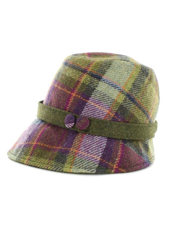 Aran Cashmere Ladies Tweed Clodagh Cap - Multi Vernal Plaid