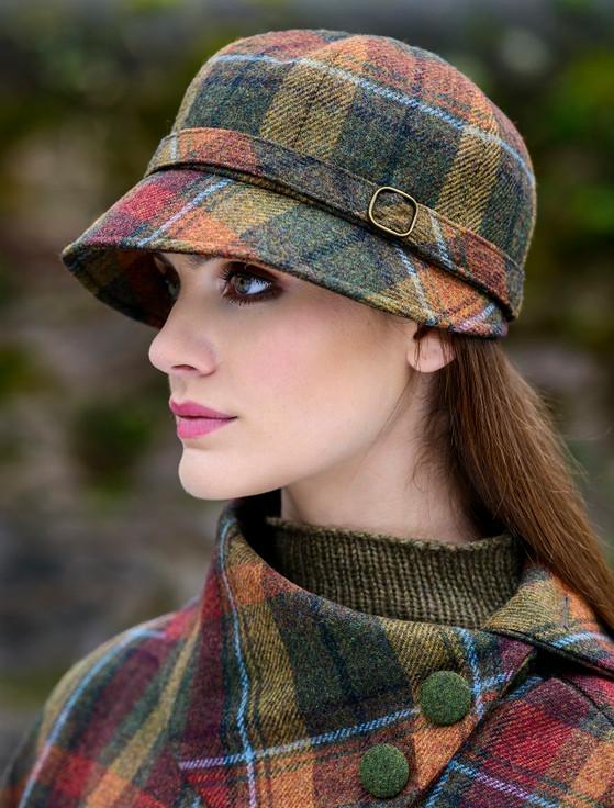 Aran Cashmere Ladies Tweed Flapper Cap - Autumn Plaid