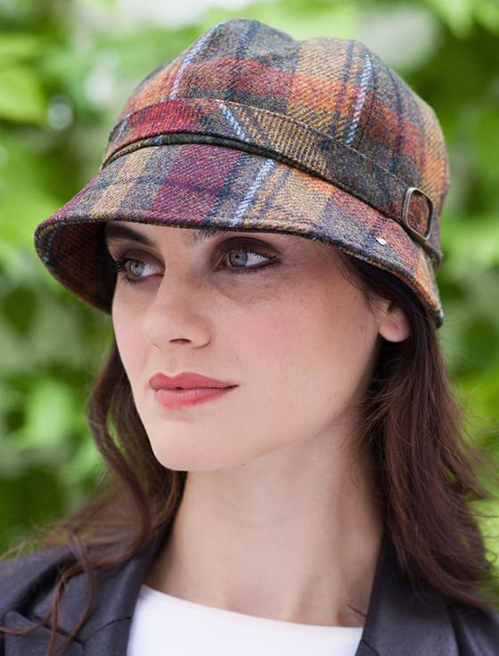 aran cashmere Ladies Tweed Flapper Cap - Autumn Plaid