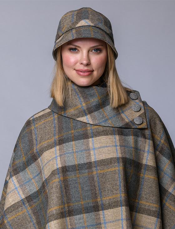 Aran Cashmere Ladies Tweed Flapper Cap - Beige Grey & Orange