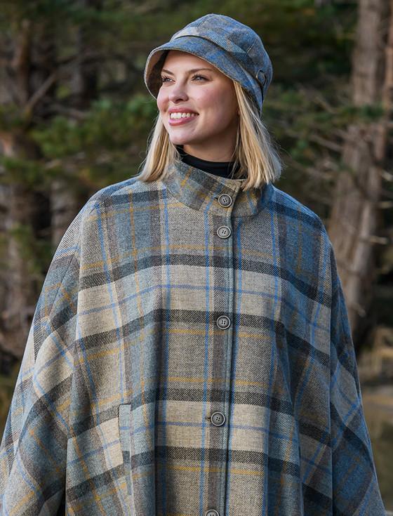 Aran Cashmere Ladies Tweed Flapper Cap - Beige Grey & Orange