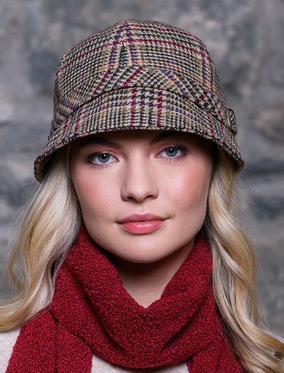 Aran Cashmere Ladies Tweed Flapper Cap - Cream Red & Beige
