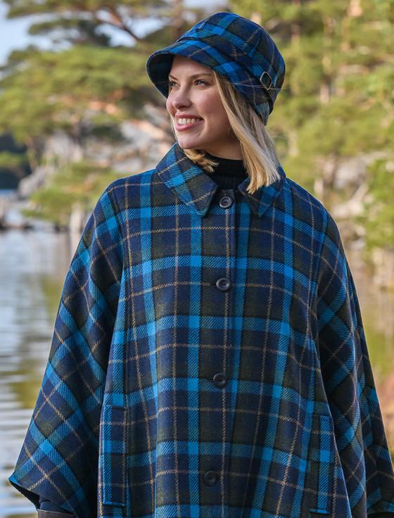 Aran Cashmere Ladies Tweed Flapper Cap - Green Navy & Blue